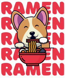 Kawaii Corgi Eating Ramen